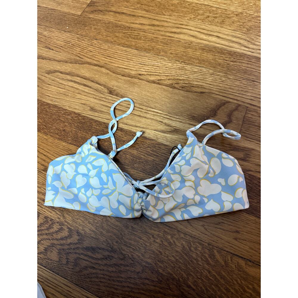 Skatie Light Blue & White Heart Print Bikini Top